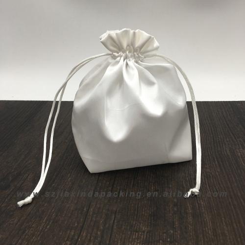Plain Square Bottom Satin Jewelry Pouch, Cosmetic Satin Drawstring Pouch