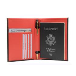 OEM carbon fiber genuine leather boarding travel wallet custom passport holder with gift box