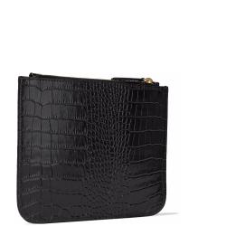 Black crocodile PU leather gold hardware zipper twill lining coin card pouch ladies purse