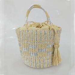Fashionable Gold And Silver Bucket Woven Straw Shoulder Bag Women Hand-woven Summer Beach Bags