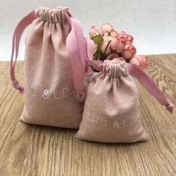 Pink Cotton Linen Jewellery Bag