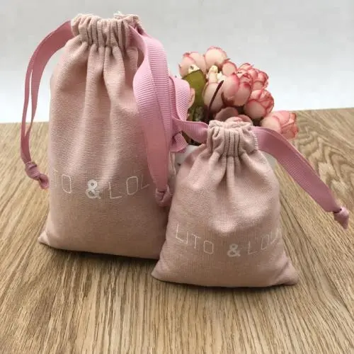 Pink Cotton Linen Jewellery Bag