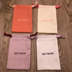 High End Custom Cotton Linen Comb Pouch Bag Pink Yellow Orange Off-White Cotton Linen Drawstring Bag