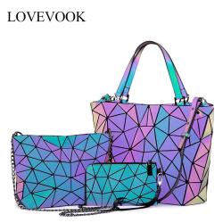 LOVEVOOK High Quality Reflective Shoulder Tote Bag Hot Sale Women Luminous Bag Geometric Ladies Bags Handbag Set