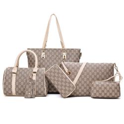 Wholesale China online shopping travel PU leather 6 Pieces tote bag set for women