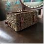 Women's Retro Rattan Straw Weave Mini Cross body Bags PU Leather Quilted Shoulder Bag