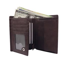 Nice Leather Trifold Mens Wallet RFID Blocking Wallet ID Window Travel Wallet