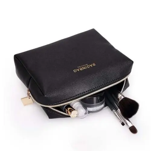 Eco saffiano PU leather cosmetic bag small make up bags with logo stamping