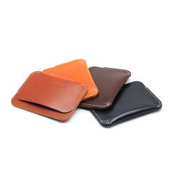 Personalized front pocket RFID vegetable tanned leather card holder with logo