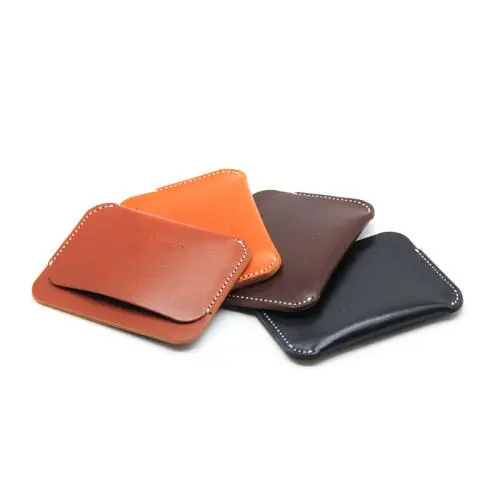 Personalized front pocket RFID vegetable tanned leather card holder with logo