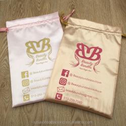 Custom Gold Pink Satin Hair Extension Packaging Bag