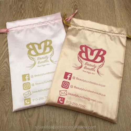 Custom Gold Pink Satin Hair Extension Packaging Bag