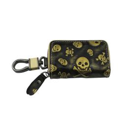 Fashion Real Cowhide Leather Car Key Pouch Unisex Zipper Car Key Bag With Car Key Ring