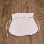 Gold Hot Stamped White PU Leather Drawstring Bag For Jewelry