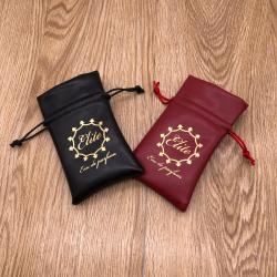 Gold Hot Stamping Faux PU Leather Drawstring Bag