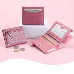 Minimalist Women Cowhide Leather Bi-fold Wallet