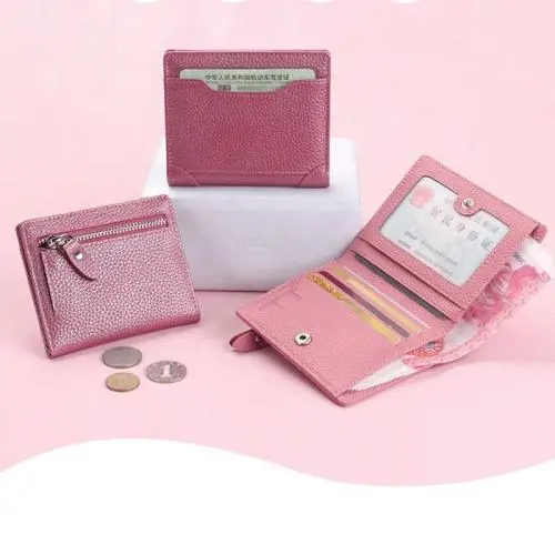 Minimalist Women Cowhide Leather Bi-fold Wallet