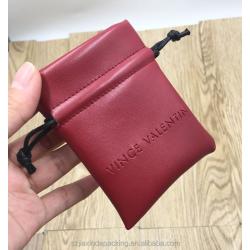 Red Wine PU Leather Drawstring Bag For Gift
