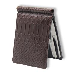 Brown leather crocodile embossed pattern men's money clip wallet minimalist bi-fold wallet