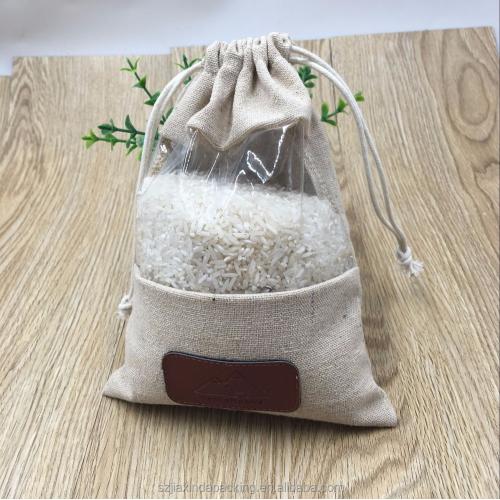 Jute Drawstring Pouch With Transparent Window For Dog Food