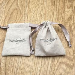 White Cotton Muslin Drawstring Bag With Label, Machine Washable Bag