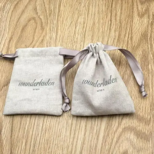 White Cotton Muslin Drawstring Bag With Label, Machine Washable Bag