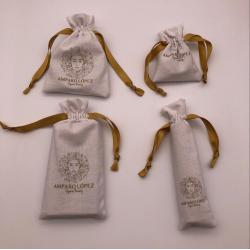 Biodegradable Custom Logo Printed Linen Fabric Drawstring Pouches for Jewelry Packing Jute Drawstring Bag