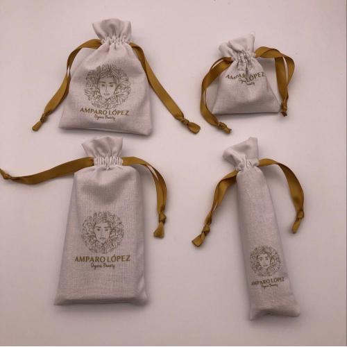 Biodegradable Custom Logo Printed Linen Fabric Drawstring Pouches for Jewelry Packing Jute Drawstring Bag