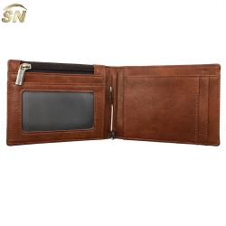 Newest design customized RFID PU leather money clip wallet with PVC window