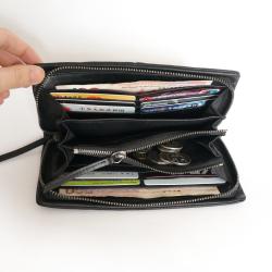 Full grain oil waxy genuine leather long card holder wallet men zipper wallet