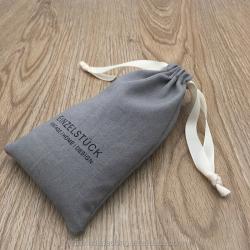 Custom Logo Printed Cotton Linen Gift Packaging Pouch Soft Cotton Fabric Drawstring Closure Packaging Bag