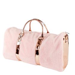Novel pink fur fashion women handle with shoulder strap outdoor gym bags for women