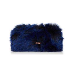 Long chain peacock blue winter evening bag lovely fluffy faux fur clutch bag