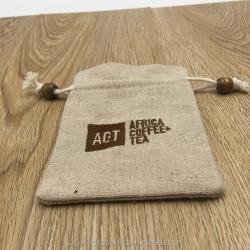 Embroidery Logo Jute Drawstring Bag For Coffee Tea