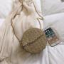 china factory wholesale woven round woman's shoulder bag bohemian summer straw beach handbag travel for ladies