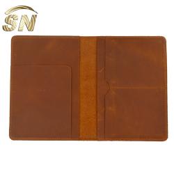 Brown crazy horse genuine leather boarding pass travel portfolio wallet with gift box