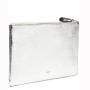 Heated transfer logo silver metallic textured PU smiling leather wristlet