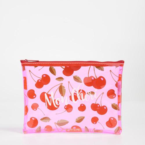 Cherry print see through makeup bag fashion girls clear cosmetic bag zipper