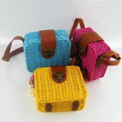 Candy Color Square Lovely Straw Woven Satchel Messenger Women Rattan Beach Crossbody Shoulder Bag