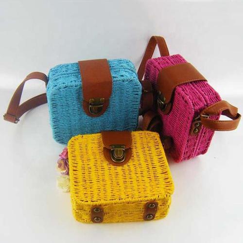 Candy Color Square Lovely Straw Woven Satchel Messenger Women Rattan Beach Crossbody Shoulder Bag