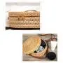 Custom Hand made Bali Fashion Rattan Braided Women Small Round Shape Slanted Crossbody Shoulder Bag With Leather Shoulder Strap