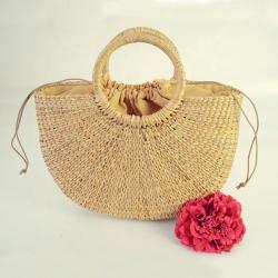 Custom Logo Hand Made Women Summer Large Rattan Woven Straw Crochet Half Moon Beach Tote Bag Handbag For Women Summer