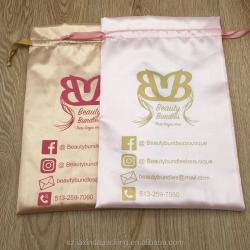 Custom Gold Pink Satin Hair Extension Packaging Bag