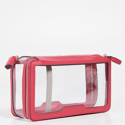 Beauty top quality premium metal zipper custom PU trim front zip pockets soft flight women clear eva cosmetic bag