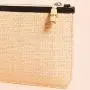 Fashion eco friendly straw fabric tassel zipper pouch makeup bags for women