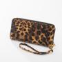 women long leopard leather Print wallet ladies clutch purse bag with handle