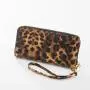 women long leopard leather Print wallet ladies clutch purse bag with handle