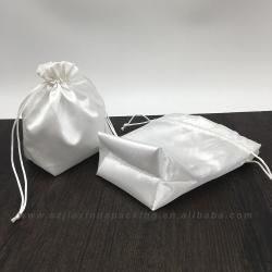Plain Square Bottom Satin Jewelry Pouch, Cosmetic Satin Drawstring Pouch