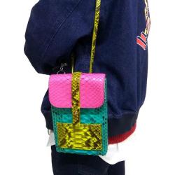 custom luxury genuine snake skin leather mini colorful shoulder crossbody mobile cell phone bags women phone holder handbag