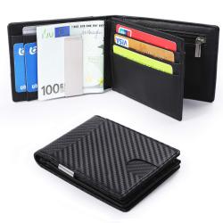 RFID carbon fiber wallet customized Men's trifold leather money clip wallet